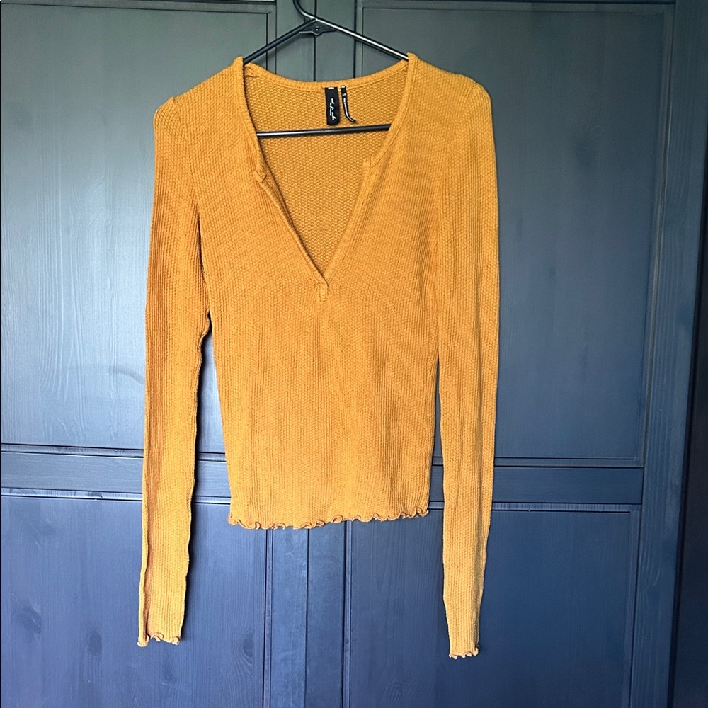 Urban Outfitters Mustard Long Sleeve V-Neck Blouse